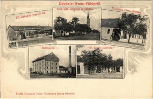 1909 Szentfülöp, Filipsdorf, Filipowa, Backi Gracac; Községház, jegyzői lak, gőzmalom, Római katolikus templom és plébánia, Ott Károly szálloda, Haumann Péter fűszeres üzlete és saját kiadása, Gyömörey István felvétele / town hall, notary, mill, church and parish, hotel, shop. Art Nouveau