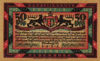 Német Birodalom/Weimari Köztársaság/ Oldenburg 1921. 50Pf(6x) 6klf db, teljes sor T:I