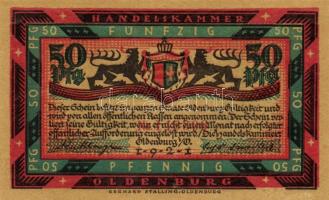 Német Birodalom/Weimari Köztársaság/ Oldenburg 1921. 50Pf(6x) 6klf db, teljes sor T:I