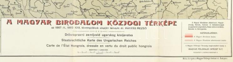 1909 Dr. Havass Rezső: A Magyar Birodalom közjogi térképe az 1867: II., 1868: XXX. törvénycikkek ala...