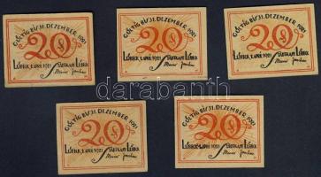Német Birodalom/Weimari Köztársaság/ Lübeck 1921. 20Pf(5x) 5klf db, teljes sor T:I