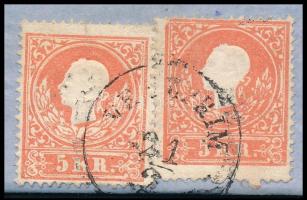 2 x 5kr I. on domestic cover "VESZPRIM" - Wien 2 x 5kr I. látványosan eltérő nyomatok távo...