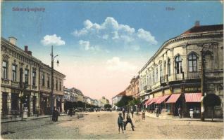 1915 Sátoraljaújhely, Fő tér, Wessely üzlete, gyógyszertár, Koronás áruház. Vasúti levelezőlapárusítás 5. sz. (EK)