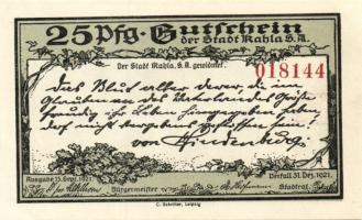 Német Birodalom/Weimari Köztársaság/ Kahla 1921. 25Pf + 50Pf + 75Pf 3klf db, teljes sor T:I