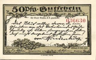 Német Birodalom/Weimari Köztársaság/ Kahla 1921. 25Pf + 50Pf + 75Pf 3klf db, teljes sor T:I