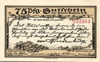 Német Birodalom/Weimari Köztársaság/ Kahla 1921. 25Pf + 50Pf + 75Pf 3klf db, teljes sor T:I