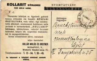 1926 Kollarit-Bőrlemez kaucsuk kompositioval bevont szagtalan tetőfedéllemez. Légrády testvérek kiad...