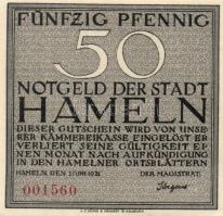 Német Birodalom/Weimari Köztársaság/ Hameln 1921. 25Pf + 50Pf + 75Pf + 1M 4klf db, teljes sor T:I