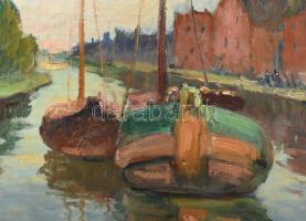 Csapó Jenő (1875-1954): Holland csatorna. Olaj, vászon, jelzett. Dekoratív, kissé sérült fa keretben...