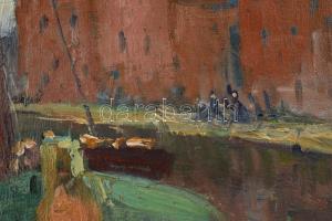 Csapó Jenő (1875-1954): Holland csatorna. Olaj, vászon, jelzett. Dekoratív, kissé sérült fa keretben...