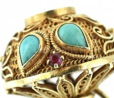 Arany (Au) Medál türkizekkel ékítve. Jelzett. (14k/br.3,9g)