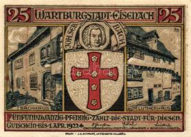 Német Birodalom/Weimari Köztársaság/ Eisenach 1922. 25Pf(2x) + 50Pf(2x) + 75Pf(2x) 6klf db, teljes sor T:I