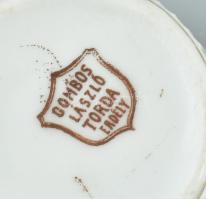 Gombos László Torda Erdély porcelán csésze aljjal 2 db. Jelzett, hajszál repedt, kopott. h: 6 cm, d:...