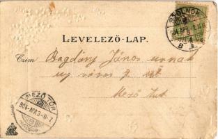 1904 Szolnok, Római katolikus templom. Fuchs Lipót és fia kiadása, Szecessziós dombornyomott litho, ...