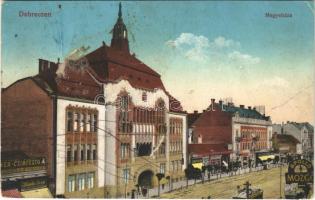 Debrecen, Megyeháza, Apollo mozgó (mozi), Komlós Géza, Schweitzer testvérek üzlete. Vasúti levelezőlapárusítás 14. 1915. (r)