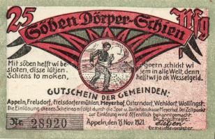 Német Birodalom/Weimari Köztársaság/ Appeln 1921. 25Pf + 50Pf + 75Pf 3klf db, teljes sor T:I