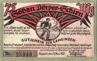 Német Birodalom/Weimari Köztársaság/ Appeln 1921. 25Pf + 50Pf + 75Pf 3klf db, teljes sor T:I