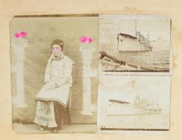 cca 1900 Kína, fotóalbum a boxerlázadás idejéből, kínai város- és életképekkel, emellett külföldi cs...