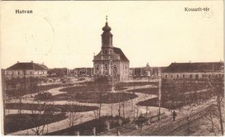 1915 Hatvan, Kossuth tér, templom. Vasúti levelezőlapárusítás 1571. (EK)