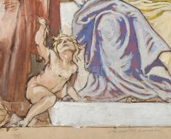 Deák Ébner Lajos (1850-1934): Történelmi jelenet, 1870 körül. Gouache, karton. Jelzett. Proveniencia...