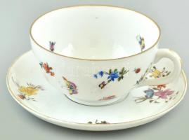 Herendi 1893 antik, teás csésze aljjal, kézzel festett porcelán, jelzett: szalagos Herend. Kopott. m:7 cm, d: 16 cm