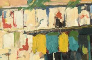 Várdeák Ferenc (1897-1971): Óbuda, ruhaárus a Kolosy téri piacon. Olaj, vászon. Jelzett. Kiállítva: ...