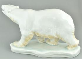 Herendi Maugsch Gyula (1882 - 1946): Jegesmedve, kézzel festett porcelán, jelzett, kopás nyomok, 22×...