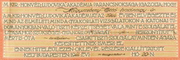 1944 Bp., M. Kir. Honvéd Ludovika Akadémia parancsnoksága által kiállított kerékpáros csapattiszti o...