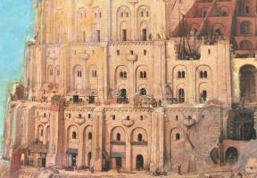 Gulyás Dénes (1927-2003): Tisztelet Brueghelnek, 1984. Olaj, kollázs, farost, jelzett. Hátoldalán Ho...