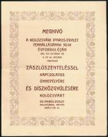 1910 Meghívó a Kolozsvári Iparos Egylet fennállásának 50-ik évfordulóján tartandó, zászlószenteléssel kapcsolatos ünnepélyére és díszgyűlésére, ismertető és programfüzet, Kolozsvár, Gombos Ferencz könyvnyomdája, 3 p., hajtva, apró szakadással