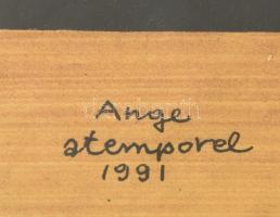 Székely Pierre (1923-2001): Ange atemporel. Monotípia, papír, jelzett, üvegezett fa keretben, 41x29 ...