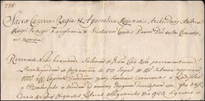 1778 Nagyszeben, Samuel von Brukenthal erdélyi kormányzó levele Czikó Bertalan kantai (ma: Kézdivásá...