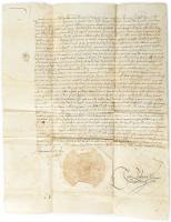 1569 Bécs, II. Miksa levele Zala vármegyéhez szentbalázsi Szele (Zele) Boldizsár zala vármegyei nemes saját rokonai ellenében elkövetett hatalmaskodása ügyében. Papír, Miksa autográf aláírásával, Liszthy János veszprémi püspök ellenjegyzésével, rányomott, papírfelzetes viaszpecséttel 32x41 cm /  1569 Vienna, Letter patent of Maximilian II Holy Roman Emperor, sent to Zala County regarding an act of might committed by the nobleman from Zala, Balthasar Szele (Zele) of Szentbalázs against his relatives. On paper, with vax seal on it, with Maximilians autograph signature and the countersignature of János Liszthy, bishop of Veszprém 32x41 cm