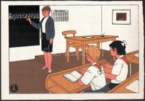cca 1970 Szocreál iskolai szemléltető plakát, 3 db, Művészeti Vállalat, 22×32 cm