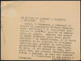 Rákosi Mátyás (1892-1971) politikus a vádlottak padján budapesti a büntető törvényszéken az ellen fo...