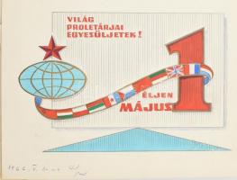 Pusztai Bálint jelzéssel: Egy mappányi szocreál plakát- és dekorációterv, különféle szocialista jubi...