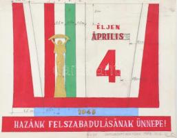 Pusztai Bálint jelzéssel: Egy mappányi szocreál plakát- és dekorációterv, különféle szocialista jubi...