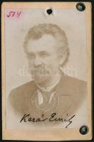 1904 Kazár Emil (1843-1922) hírlap- és regényíró fényképes Ős-Budavára bérletjegye, saját kezű aláírásával, kis kopásnyomokkal, a fotó felületén rögzítésből adódó kis lyukkal,10x6 cm