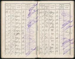 1911-1918 1848/49-iki honvéd hadnagy özvegye részére szóló fizetési könyvecske, kopott, foltos vászo...