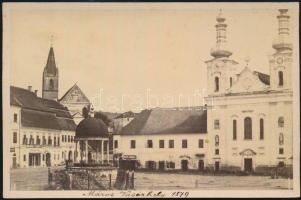 1879 Marosvásárhelyi városrészlet, keményhátú vintage fotó, jelzés nélkül, 10,5x16 cm