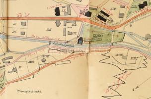 1901 Fenyőháza/Lubochna nyaralótelep térkép vázlata, rajta a Vág (Váh/Waag) folyóval és Lubochna pat...