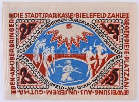 Németország / Weimari Köztársaság / Bielefeld 1921. 25M selyem, bélyegzéssel T:I,I- / Germany / Weimar Republic / Bielefeld 1921. 25 Mark silk, with stamp C:UNC,AU
