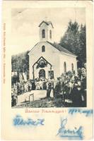 1902 Feketehegy, Cernohorské kúpele, Schwartzenberg (Merény, Vondrisel, Nálepkovo); Katolikus körmenet a kápolna előtt. Matz Gusztáv 1901 / Catholic procession in front of the chapel (EB)