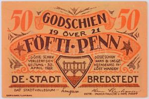 Németország / Weimar Köztársaság / Bredstedt 1921. 50pf szükségpénz T:I / Germany / Weimar Republic / Bredstedt 1921. 50 Pfennig necessity note C:UNC