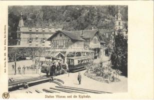 Vitznau, Station und die Rigibahn / Rigi Swiss standard gauge rack railway station and turntable (wheelhouse), train / Vasúti mozdonyfordító, fordítókorong