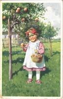 Girl picking apples. B.K.W.I. 195-2. s: K. Feiertag (Rb)