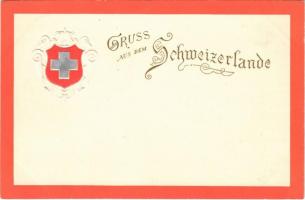 Gruss aus dem Schweizerlande / Greetings from Switzerland! Swiss coat of arms. Emb. litho