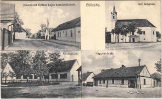 1930 Bölcske, utca, Spitzer Lajos üzlete, Református templom, Községháza, Nagyvendéglő, automobil