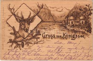 1899 (Vorläufer) Königssee. Holzbrand-Imitations Postkarte v. W. Schultz-Engelhard. litho