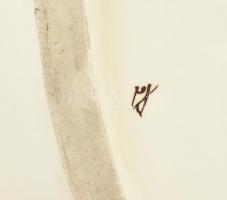 Német ovális, fali dísztányér pár, fajansz, öblében relief, színesen festett jelenet, enyelgés, udva...